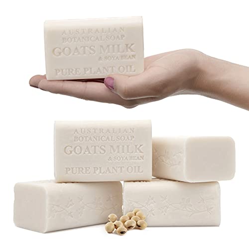 Australian Botanical Goats Milk Soap with Soya Bean 6.6 OZ Luxury Soap Bars Enriched Shea Butter, Luxury Face, Hand and Body Bars Suitable for All Skin Types, Pack of 4